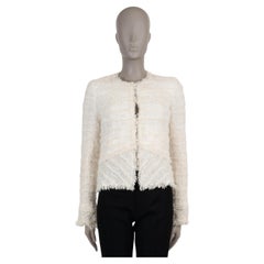 CHANEL crema viscosa 05P SEQUIN FRINGE TRIM TWEED Chaqueta 38 S