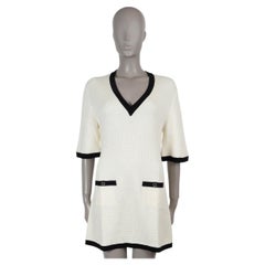 CHANEL cream viscose 24P TEXTURED KNIT MINI Dress 40 M