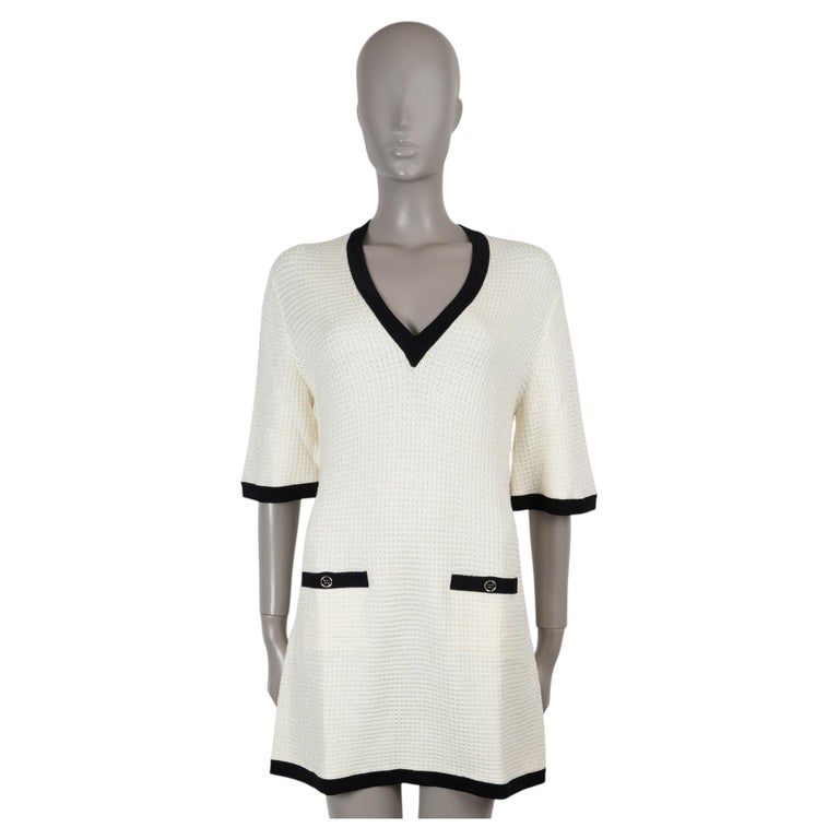 chanel white knit dress CHANEL white cotton blend 2012 12P RIB-KNIT TRUMPET Dress 38 S