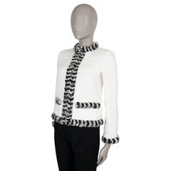 CHANEL Jacke aus cremefarbenem und weißem Baumwoll-Tweed mit 20B-Zierband, Größe 36 XS