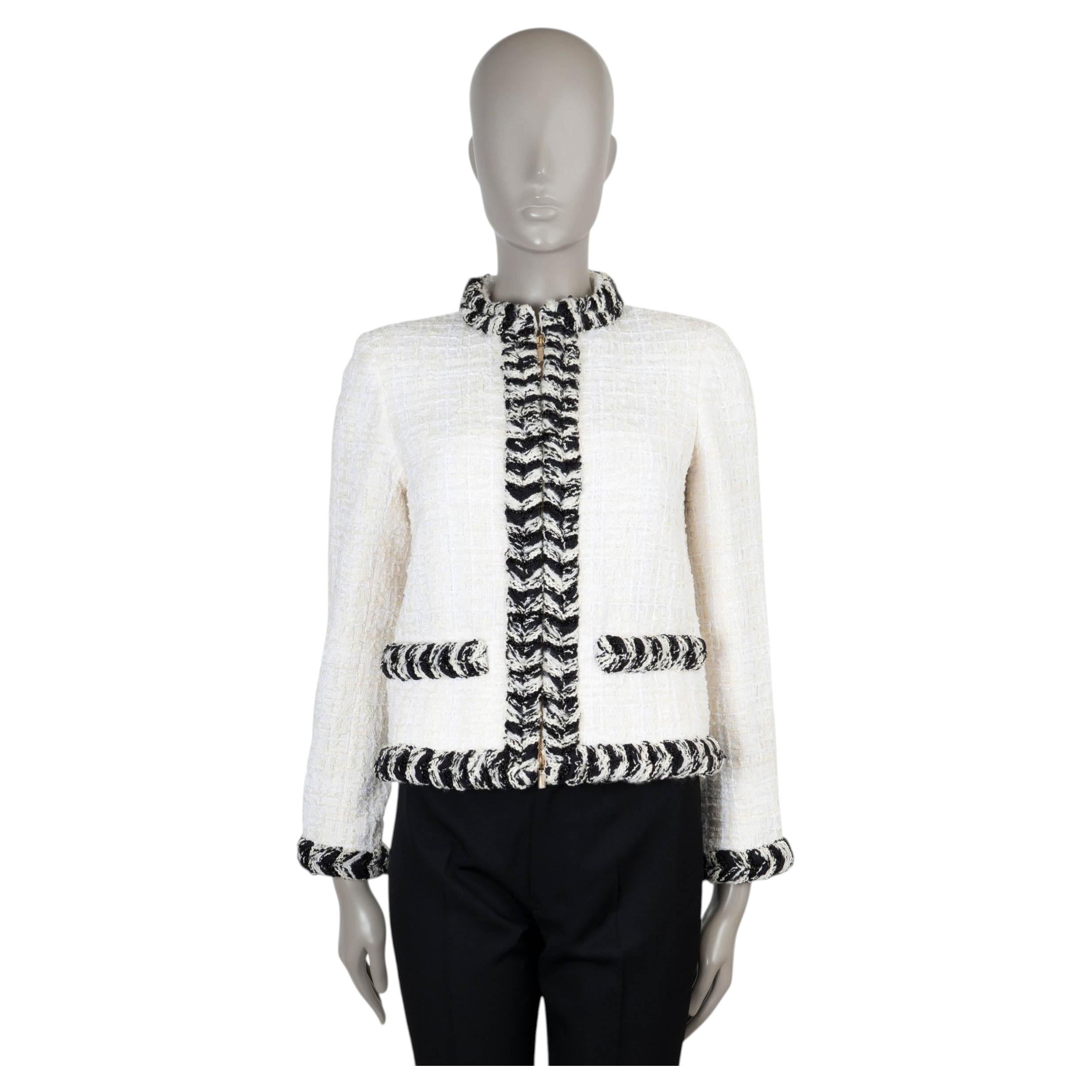 CHANEL cream & white cotton 20B BRAID TRIM TWEED Jacket 36 XS