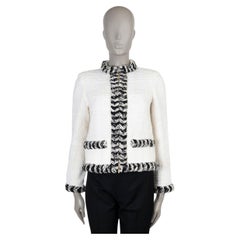 CHANEL Jacke aus cremefarbenem und weißem Baumwoll-Tweed mit 20B-Zierband, Größe 36 XS