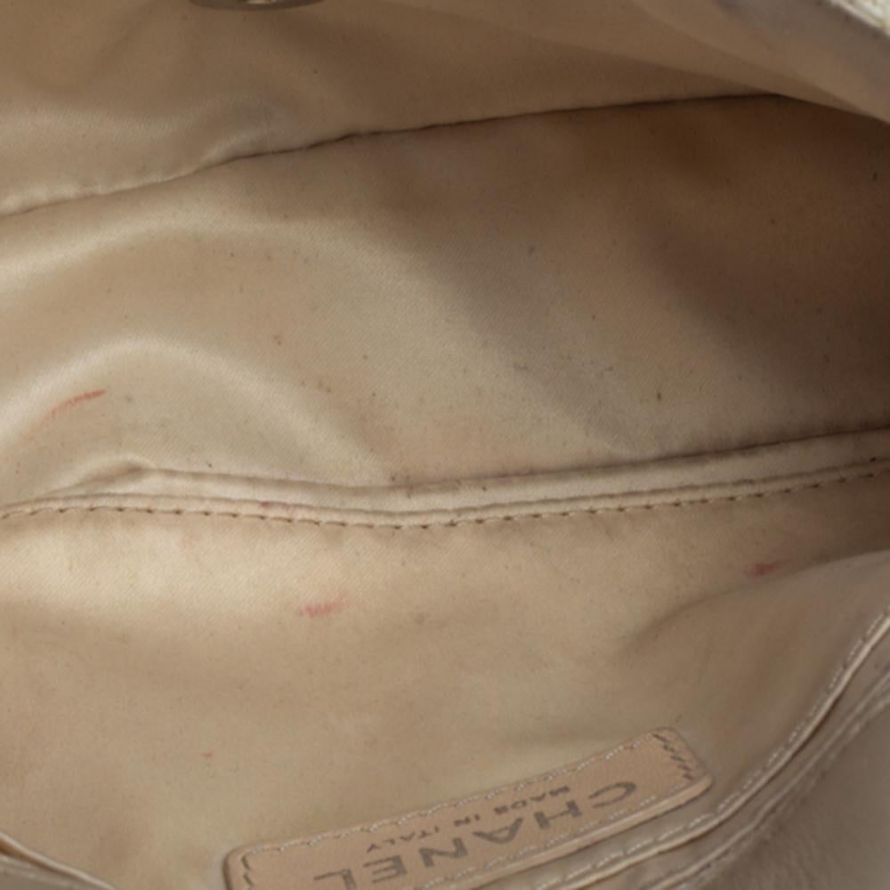 Chanel Creme Weiß Raffia Pailletten einzelne Klappe Tasche 6