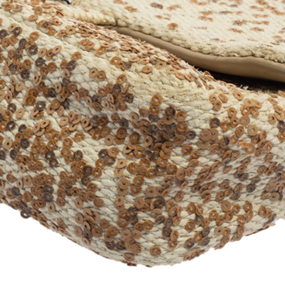 Chanel Creme Weiß Raffia Pailletten einzelne Klappe Tasche 3
