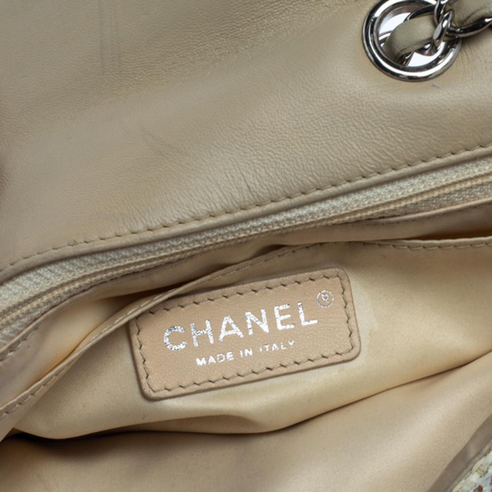Chanel Cream White Raffia Sequin Single Flap Bag 1