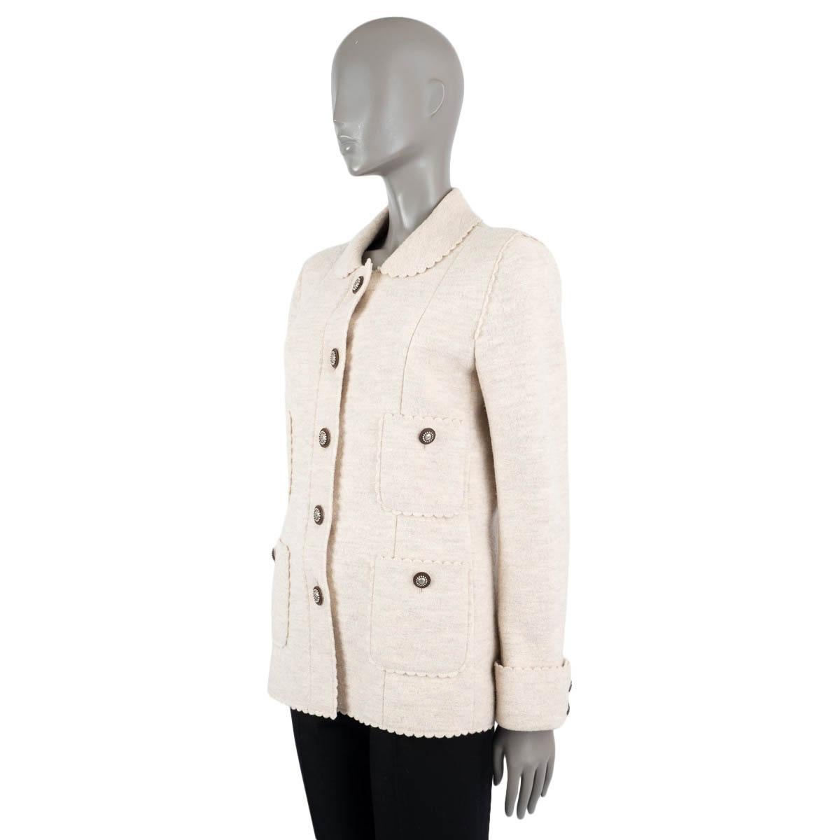 Women's CHANEL cream white wool 2014 14A DALLAS PETER PAN Jacket 42 L