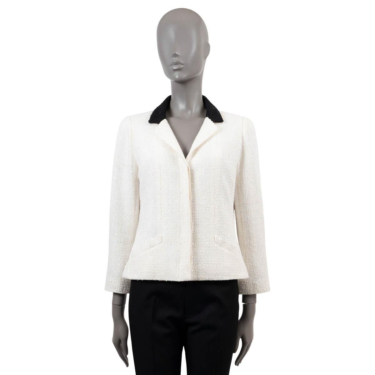 Gris CHANEL Veste en laine crème 2004 04P SEQUIN TWEED Jacket S-M en vente