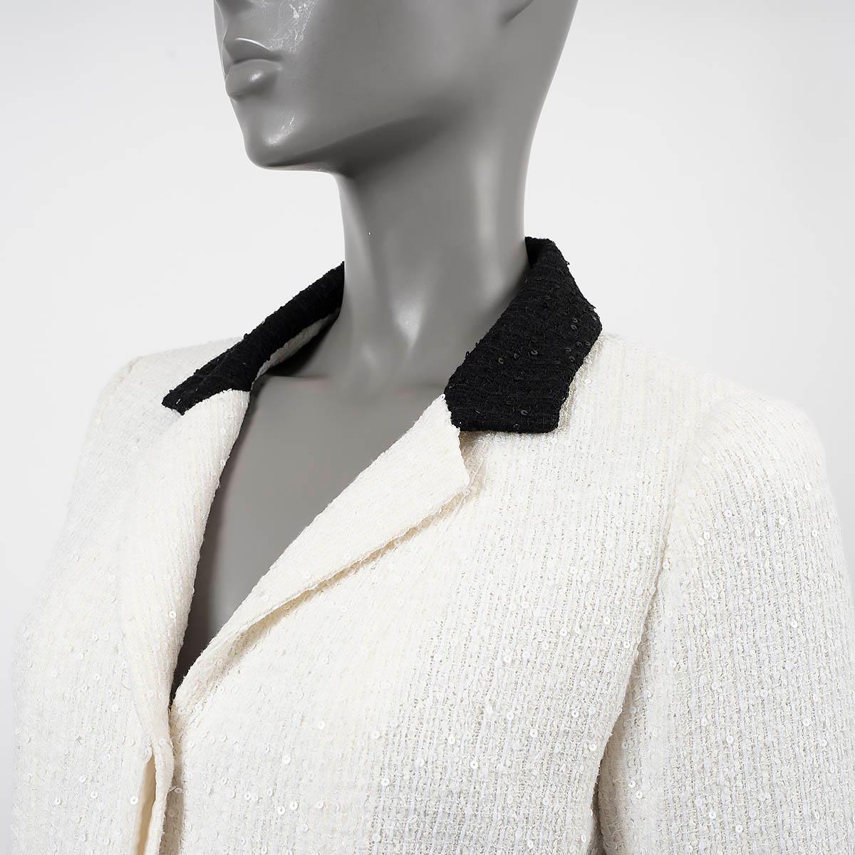 CHANEL Veste en laine crème 2004 04P SEQUIN TWEED Jacket S-M en vente 2