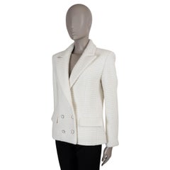 CHANEL cream wool 23B WAFFLED TWEED Blazer Jacket 38 S
