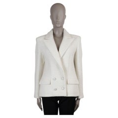 CHANEL cream wool 23B WAFFLED TWEED Blazer Jacket 38 S