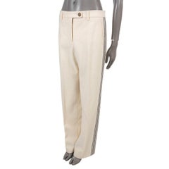 CHANEL cream wool & alpaca 2015 15A SALZBURG SIDE STRIPE Pants 40 M