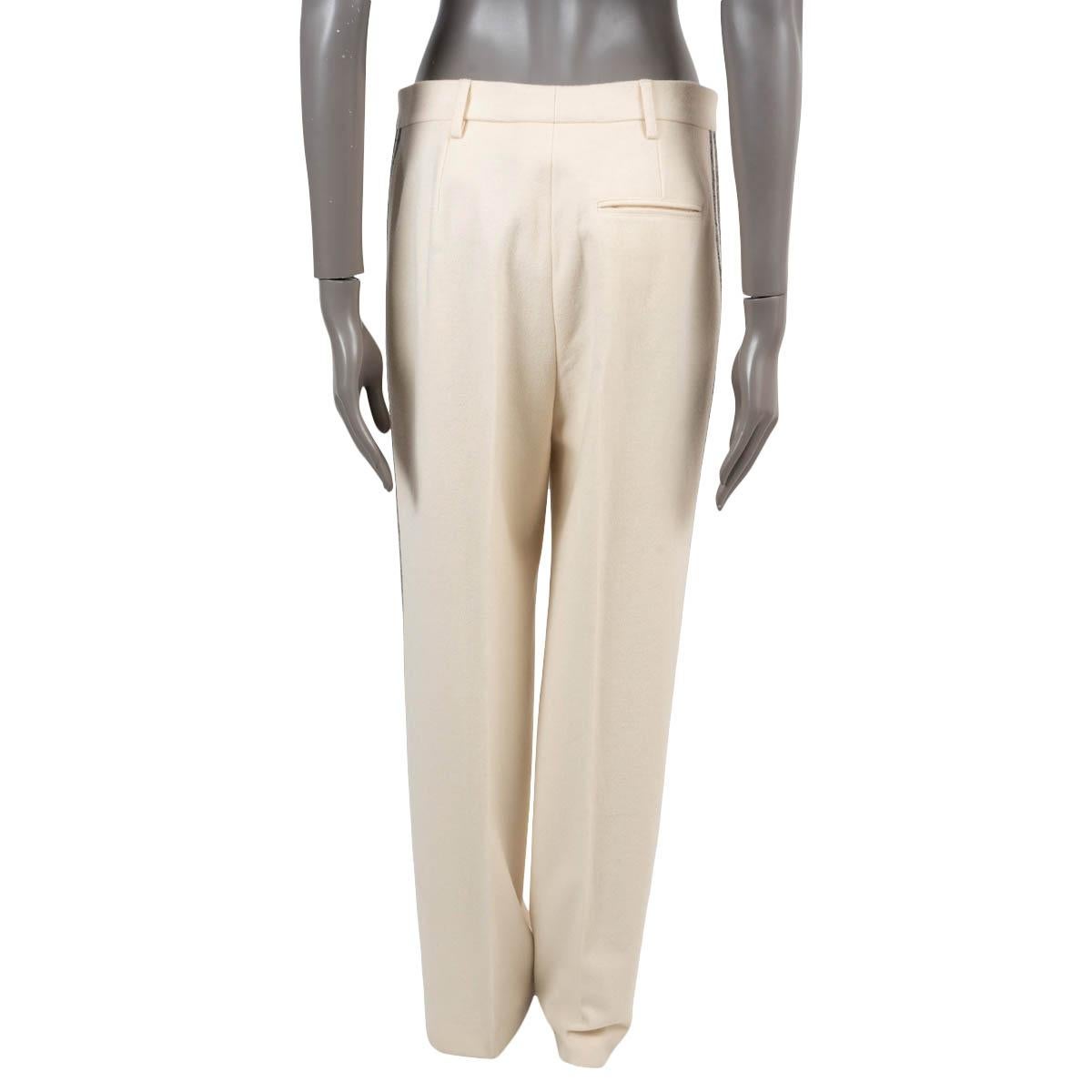 Women's CHANEL cream wool & alpaca 2015 15A SALZBURG SIDE STRIPE Pants 40 M For Sale