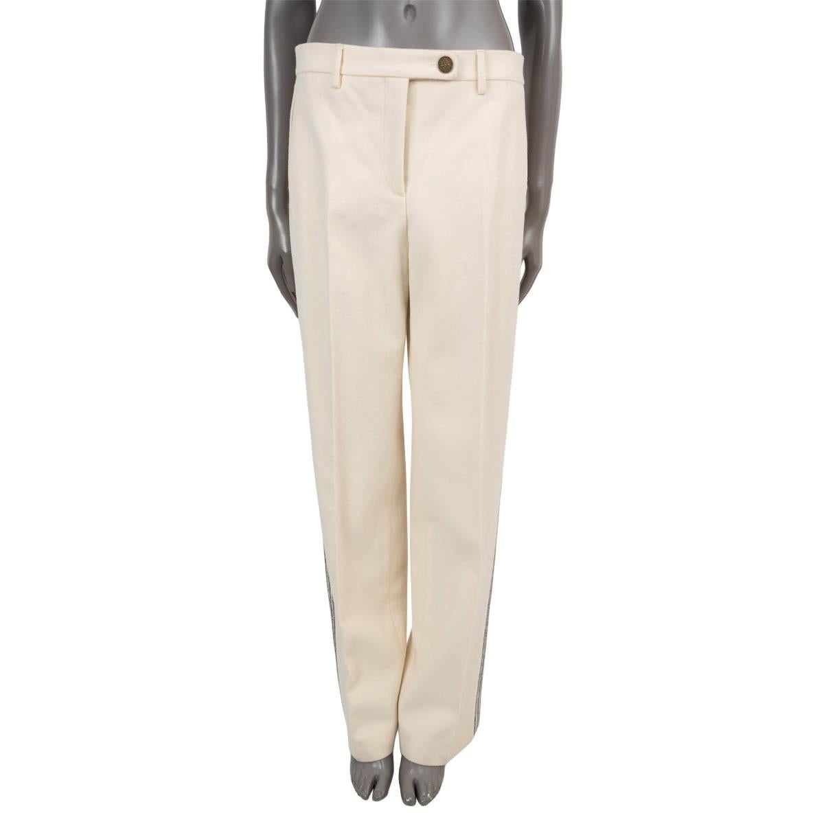 Chanel crema lana e alpaca 2015 15A SALZBURG STRIPE LATERALE Pantaloni 40 M.