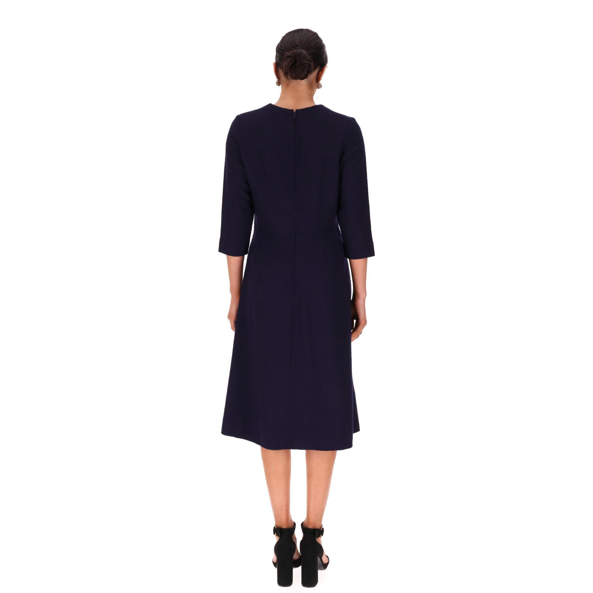 Chanel Creations 1970's Bow Detail Wool Dress With Lion Head Buttons In Excellent Condition For Sale In London, GB