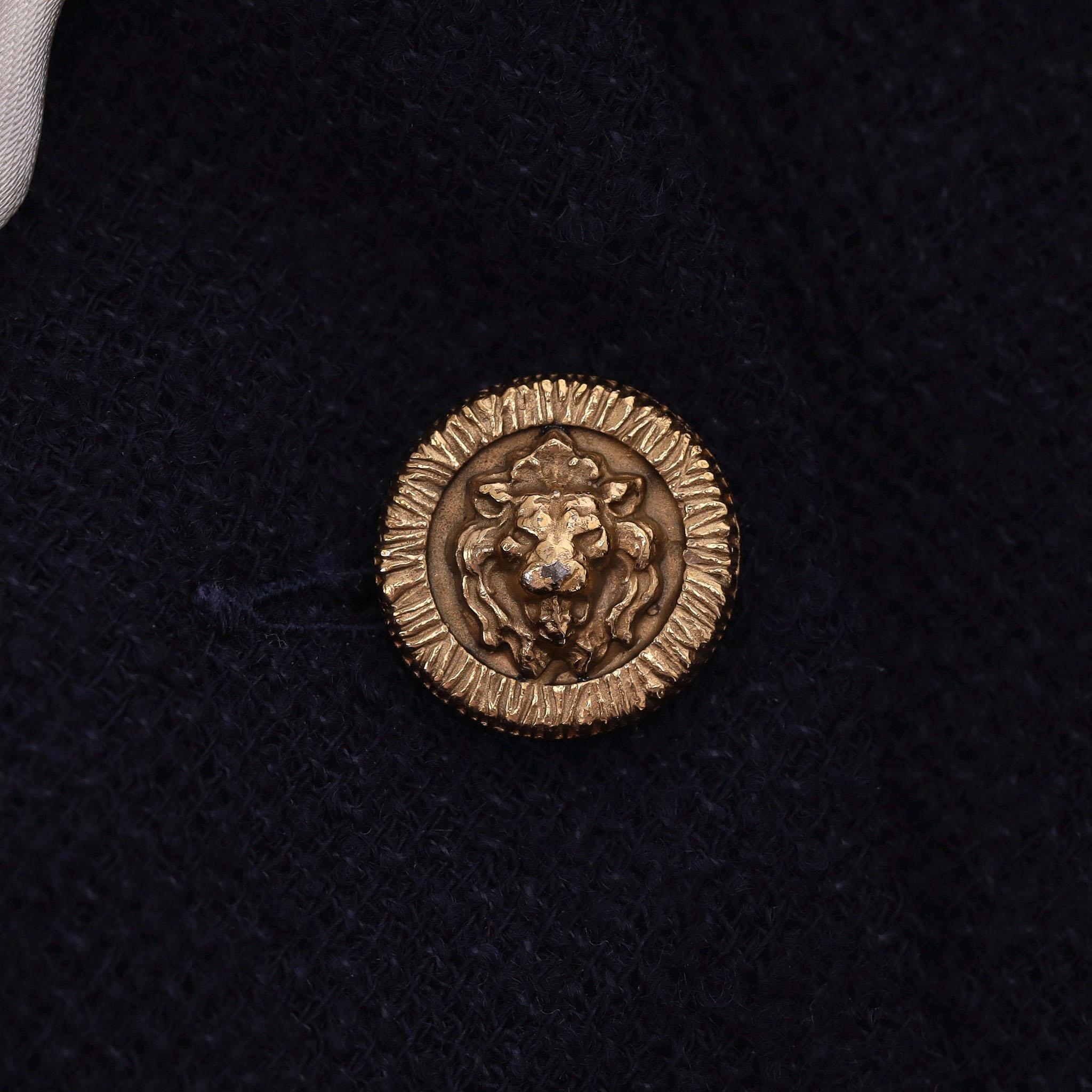 Women's Chanel Creations 1970's Bow Detail Wool Dress With Lion Head Buttons For Sale