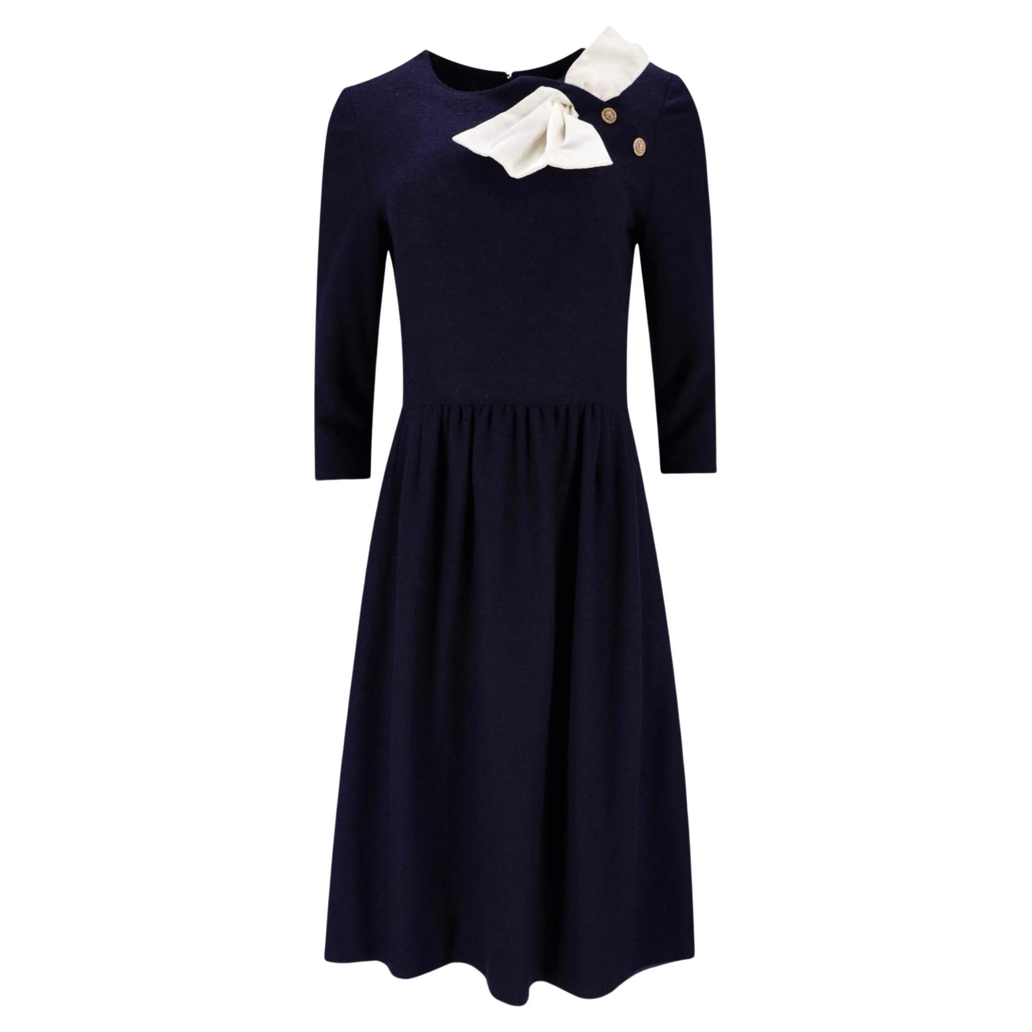 Chanel Creations 1970's Bow Detail Wool Dress With Lion Head Buttons For Sale