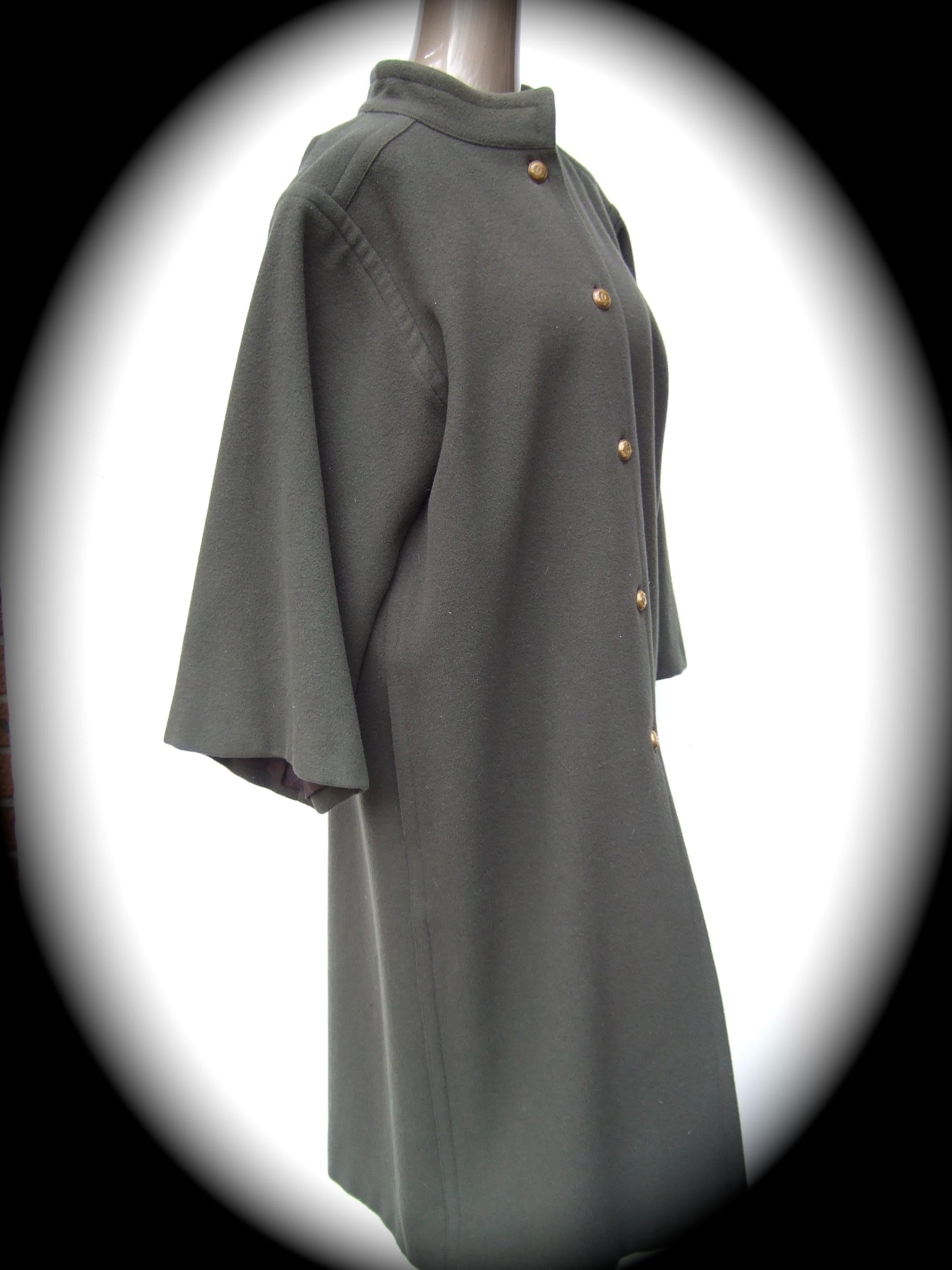 CHANEL Creations Muted Gray - Green Wool Coat with C.C. Buttons c 1980s For Sale 6