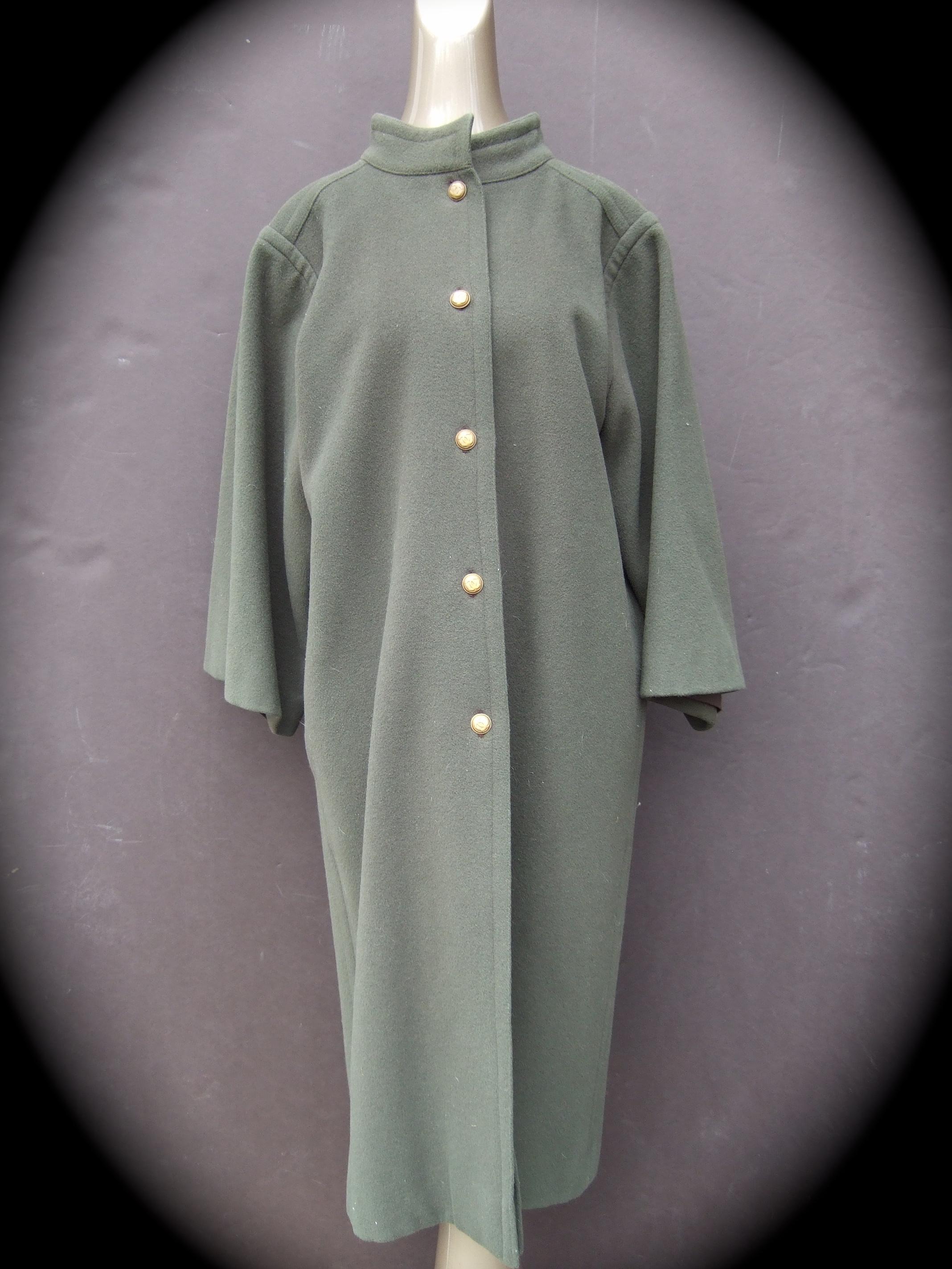 CHANEL Creations Muted Gray - Green Wool Coat with C.C. Buttons c 1980s For Sale 7