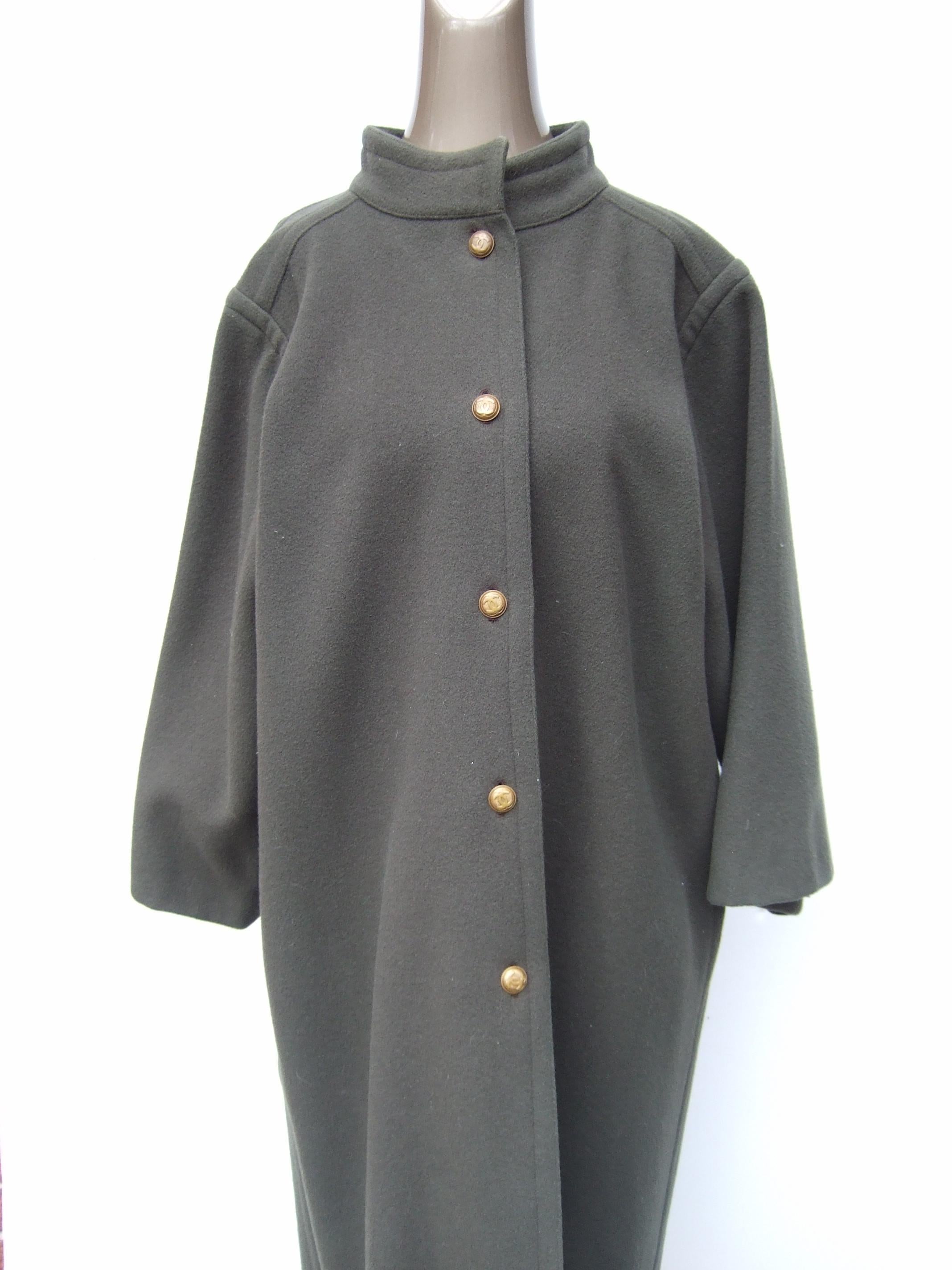 CHANEL Creations Muted Gray - Green Wool Coat with C.C. Buttons c 1980s For Sale 8