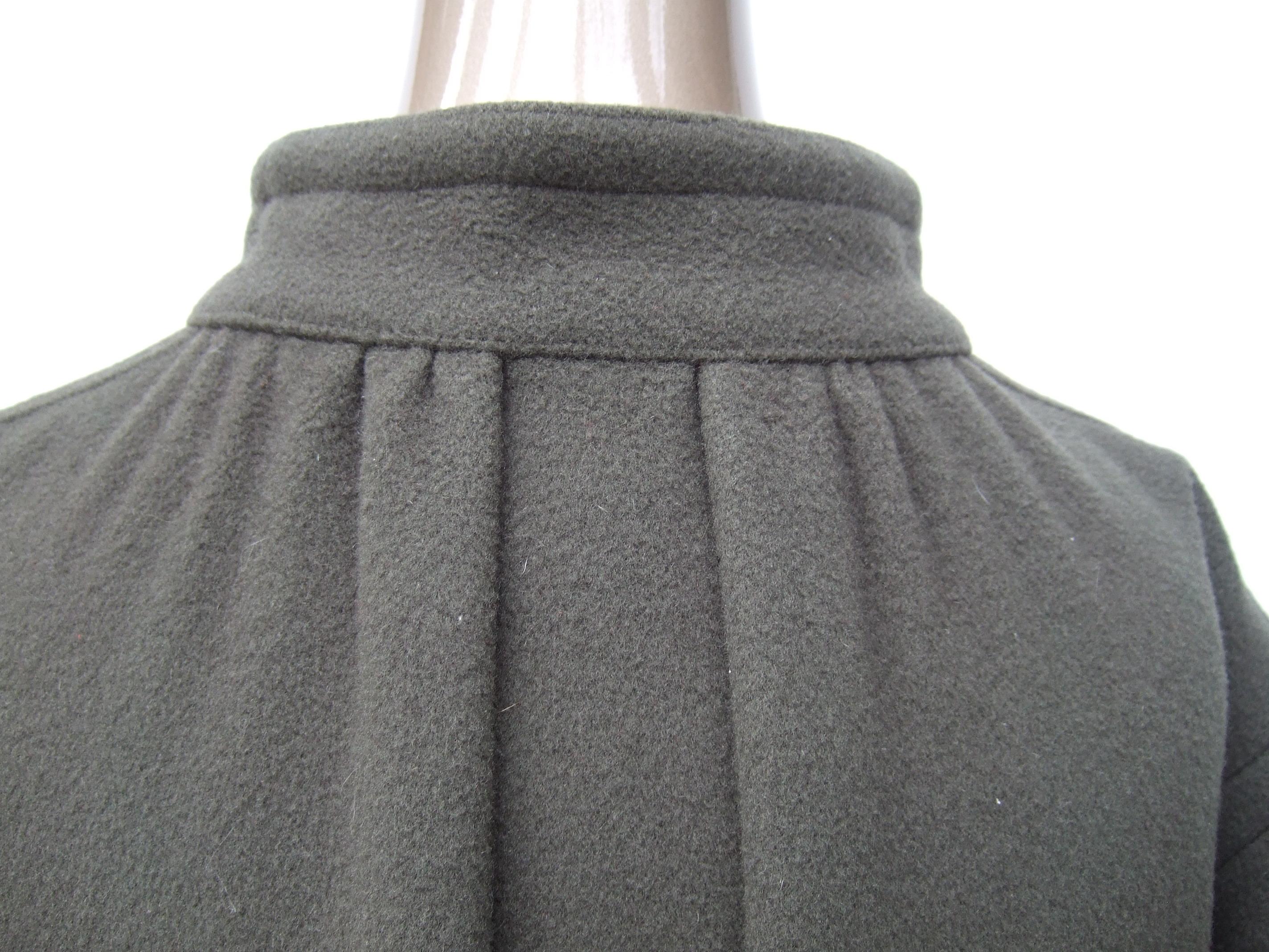 CHANEL Creations Muted Gray - Green Wool Coat with C.C. Buttons c 1980s For Sale 9