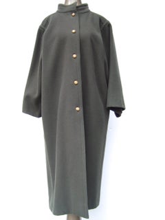 CHANEL Creations Muted Gray - Green Wool Coat with C.C. Buttons c 1980s