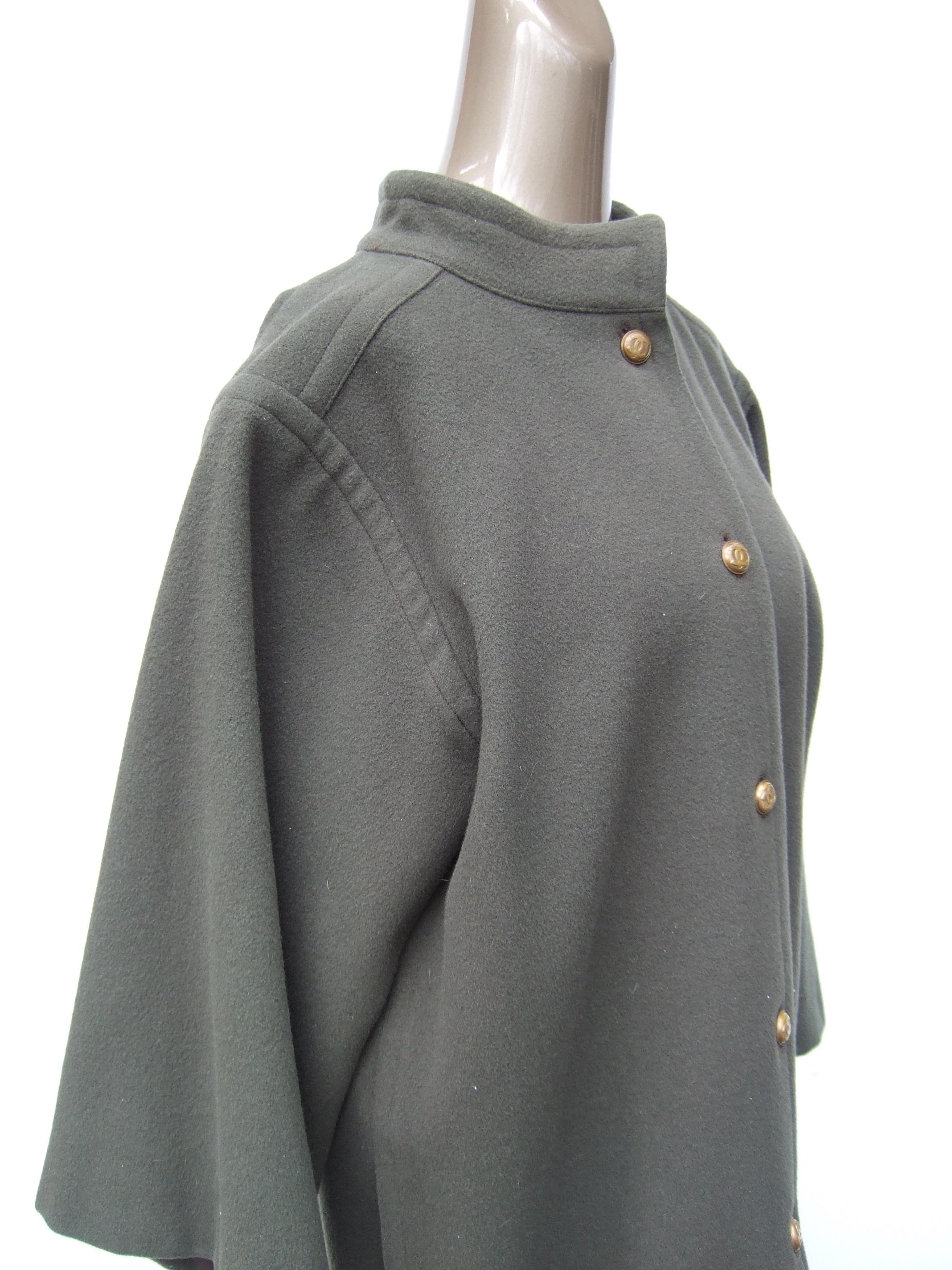 Women's CHANEL Creations Muted Gray - Green Wool Coat with C.C. Buttons c 1980s For Sale