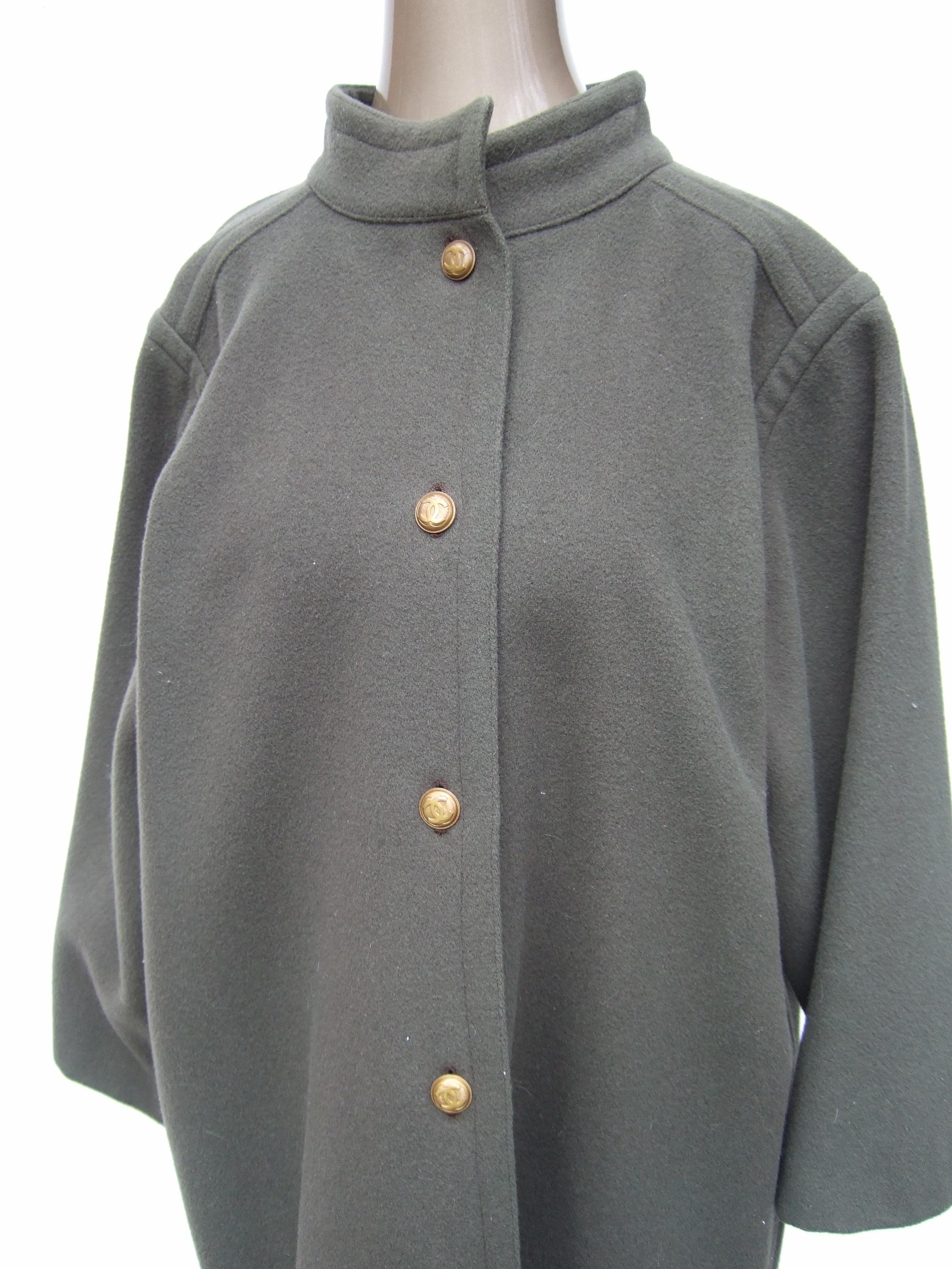 CHANEL Creations Muted Gray - Green Wool Coat with C.C. Buttons c 1980s For Sale 5