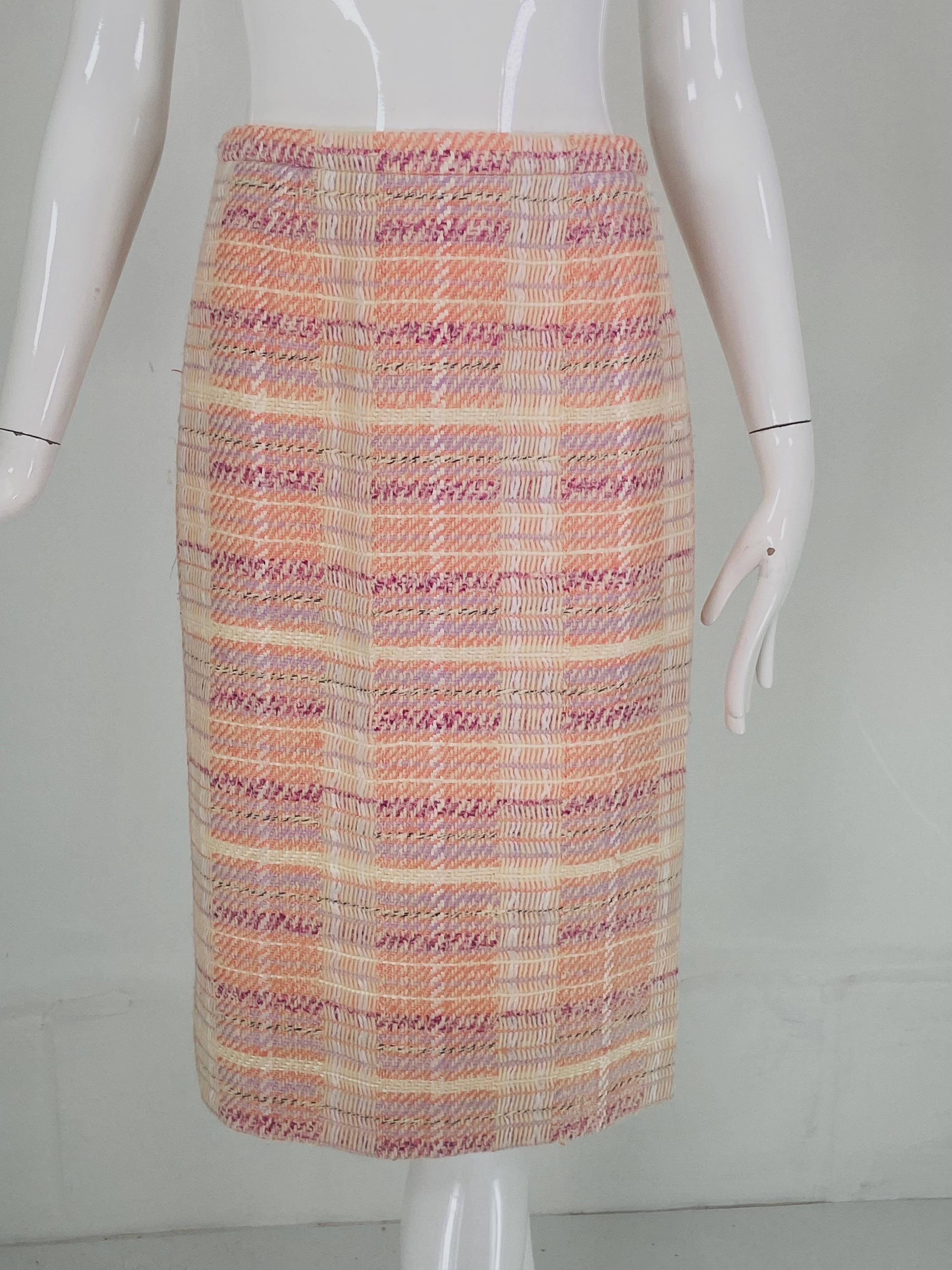 Chanel Creations Pastel Peach Cream Lavender Tweed Skirt Suit 1970s 3