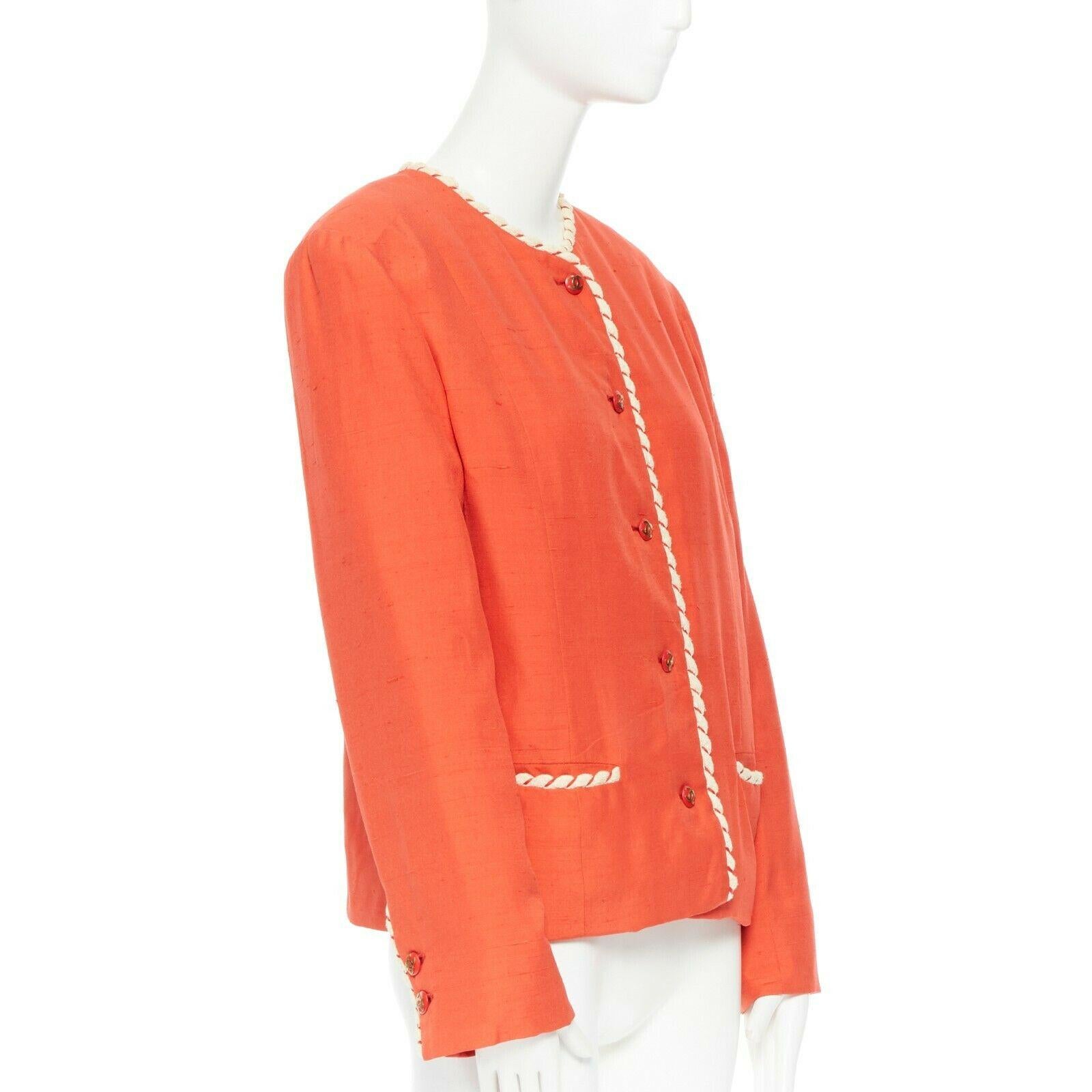 Orange CHANEL CREATIONS  Vintage 1970's red orange quilted lining  trim jacket US16 XL