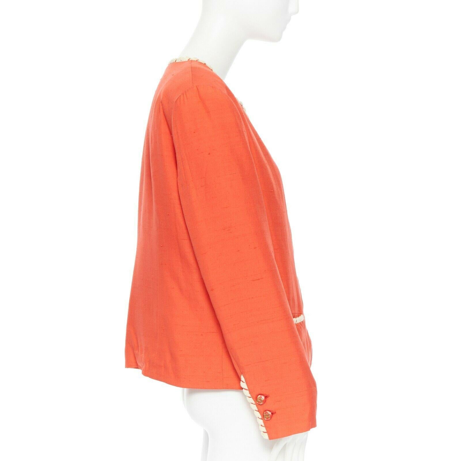 CHANEL CREATIONS  Vintage 1970's red orange quilted lining  trim jacket US16 XL In Good Condition In Hong Kong, NT