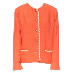 CHANEL CREATIONS  Vintage 1970's red orange quilted lining  trim jacket US16 XL