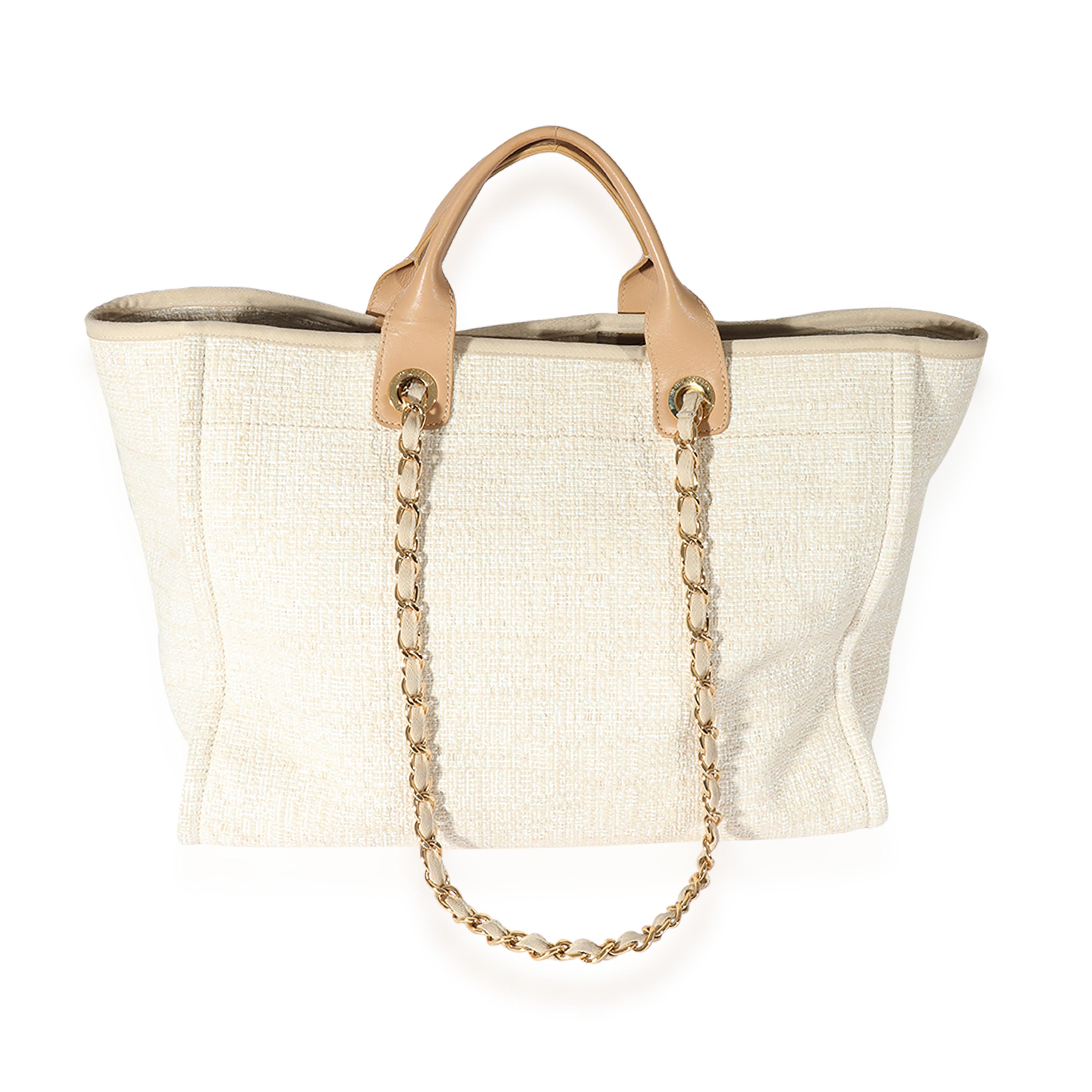 Chanel Creme Canvas Large Deauville Tote In Excellent Condition In New York, NY