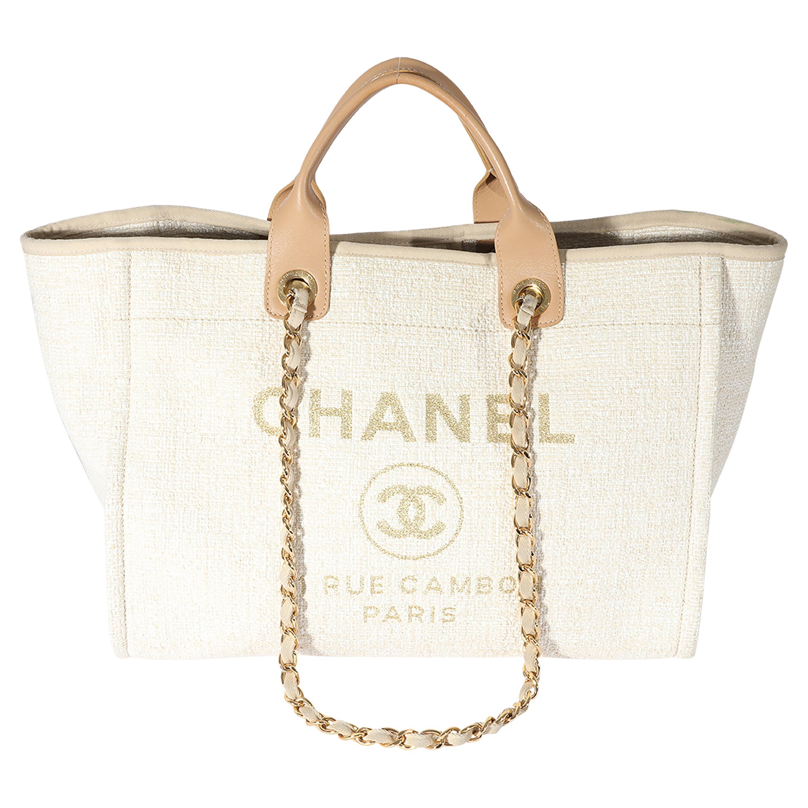 Chanel Creme Canvas Large Deauville Tote For Sale at 1stDibs