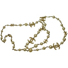 Chanel Creme Faux Pearl and CC Long Necklace / Used