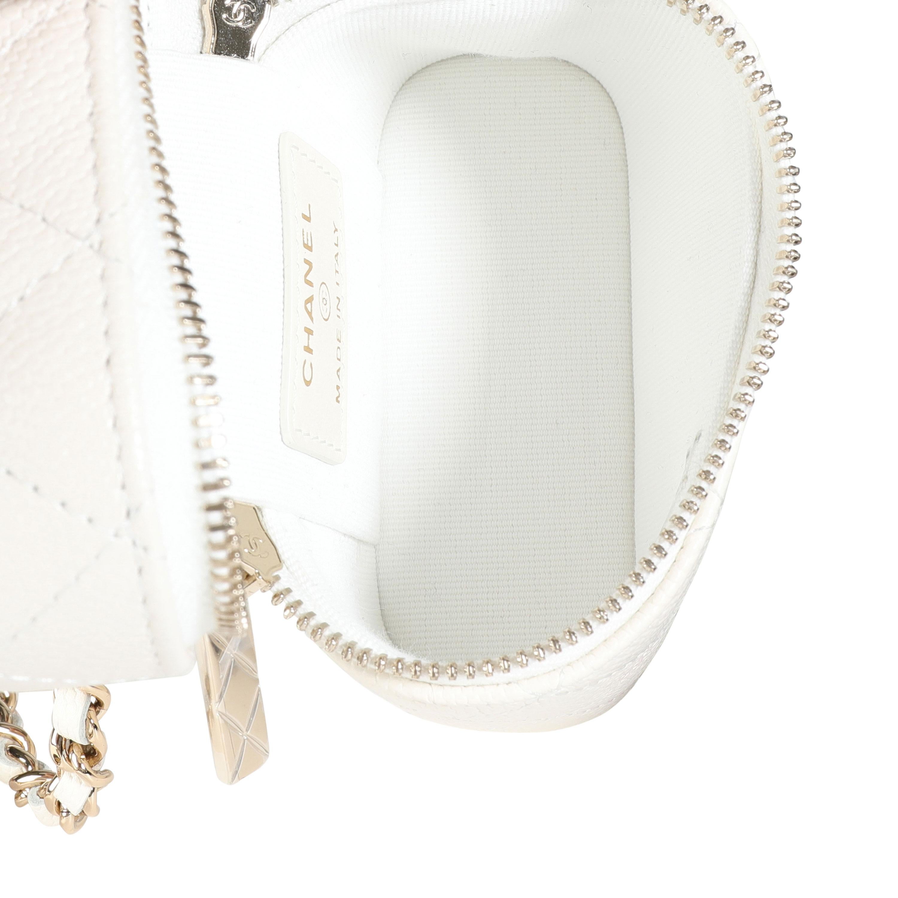 White Chanel Creme Quilted Caviar Mini Vanity Case