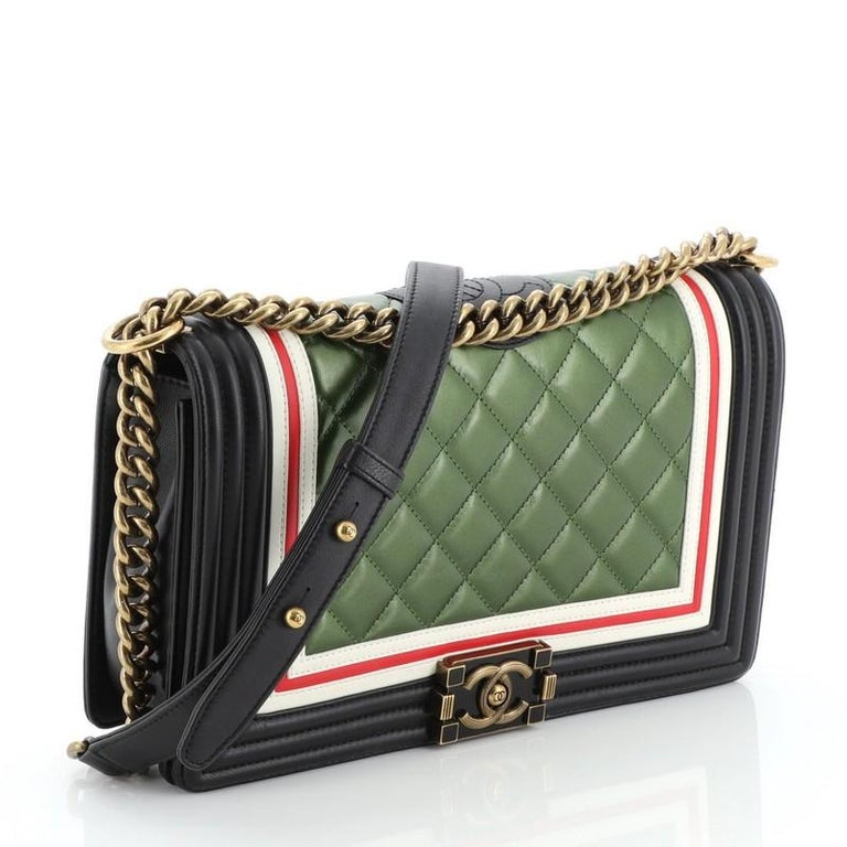 GREEN CHANEL FLAP BAG with CHUNKY CHAIN