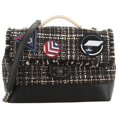 Chanel Crest Trip Flap Satchel Patch Embellished Tweed and Grained Calfskin Larg