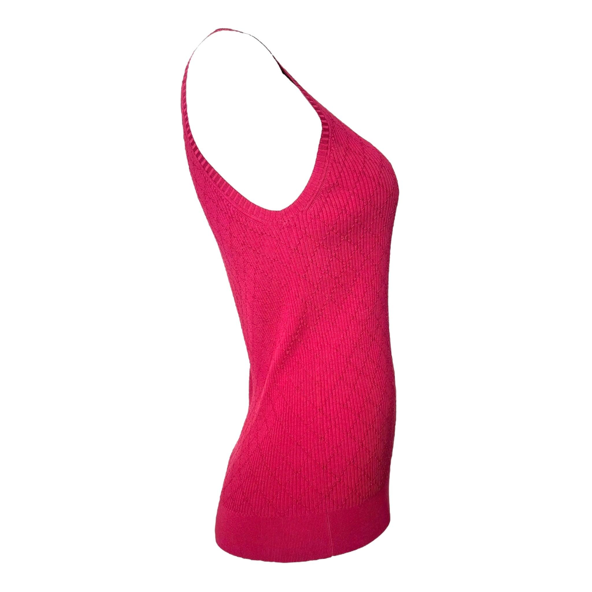 Rosso Chanel Top senza maniche in cotone argentato rosso cremisi, anni 2000 in vendita