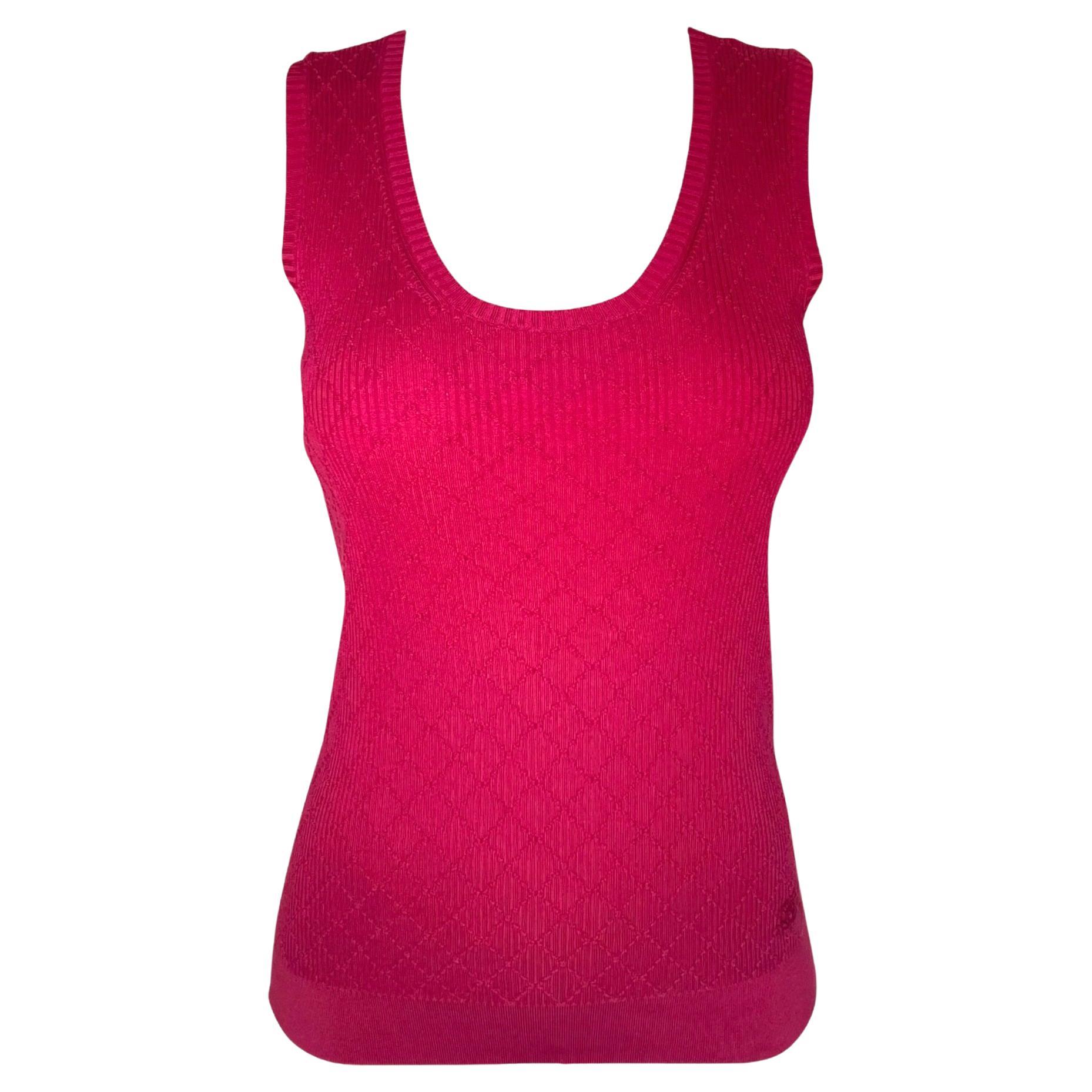Chanel Top senza maniche in cotone argentato rosso cremisi, anni 2000 in vendita