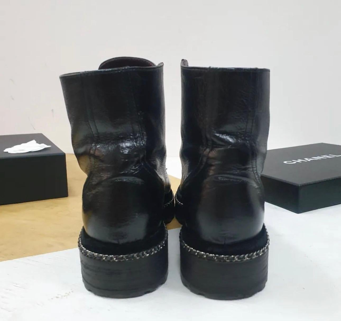 Chanel Crinkled Calfskin Pearl Combat Ankle Boots  2