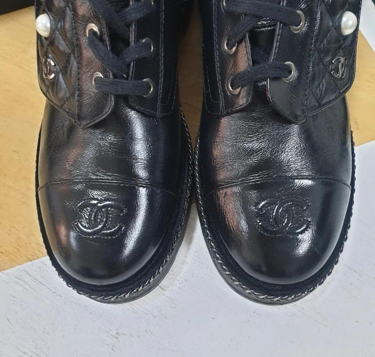 Chanel Crinkled Calfskin Pearl Combat Ankle Boots  3