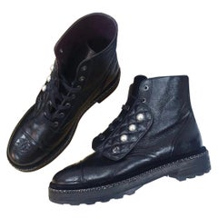 Chanel Crinkled Calfskin Pearl Combat Ankle Boots