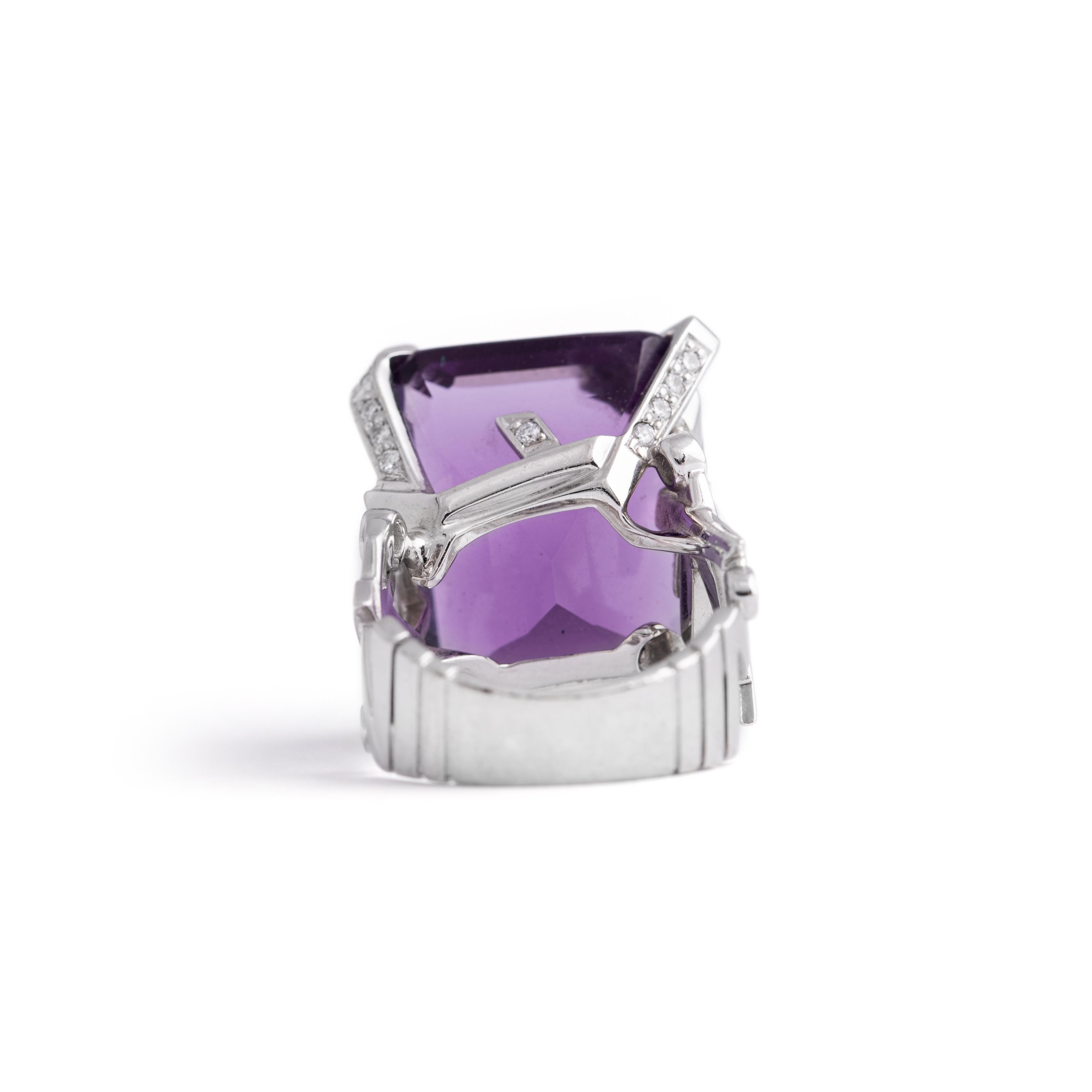 Chanel Cristaux Glaces Amethyst Diamond 18K White Gold Ring In Excellent Condition For Sale In Geneva, CH