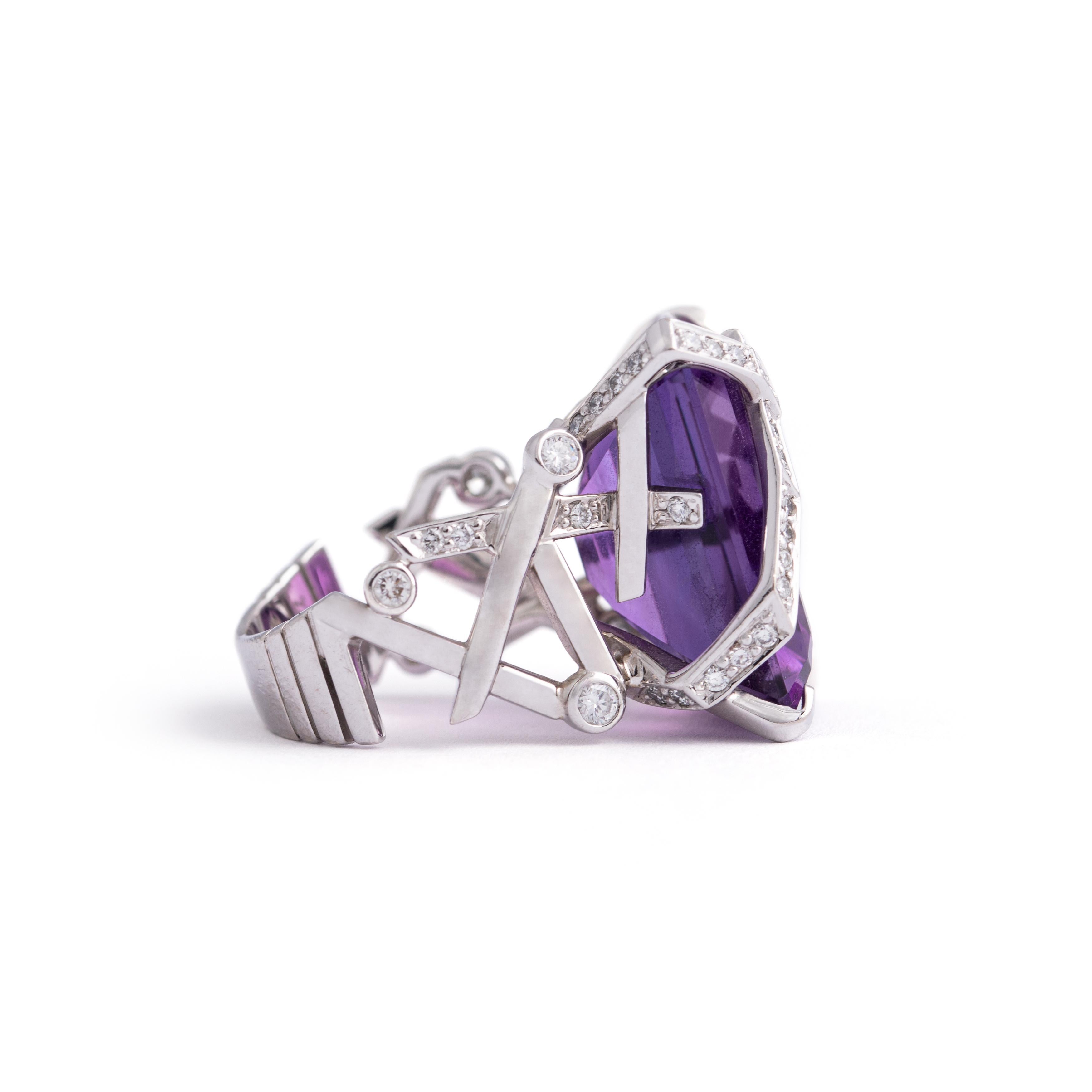 Chanel Cristaux Glaces Amethyst Diamond 18K White Gold Ring For Sale 2