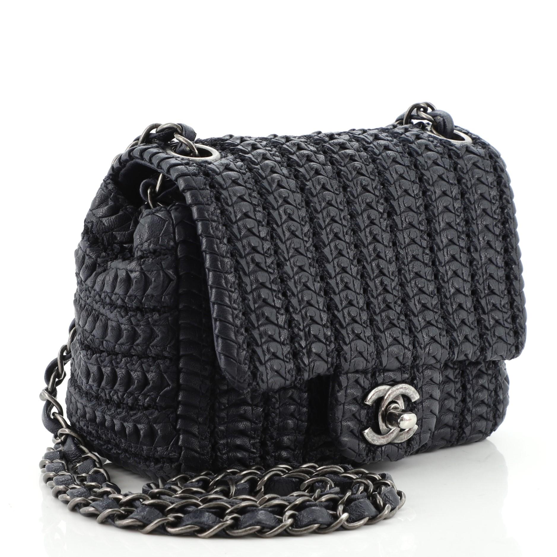 Black Chanel Crochet Flap Bag Lambskin Small
