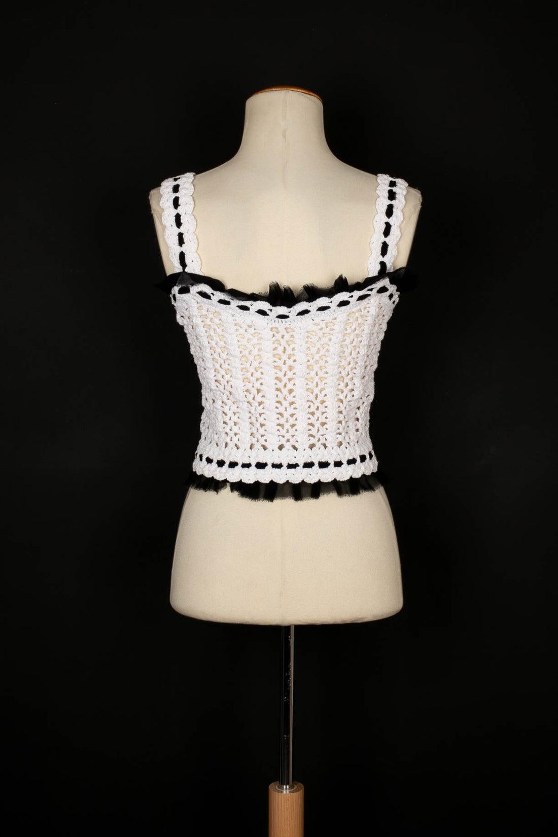 Gray Chanel Crochet Top in White