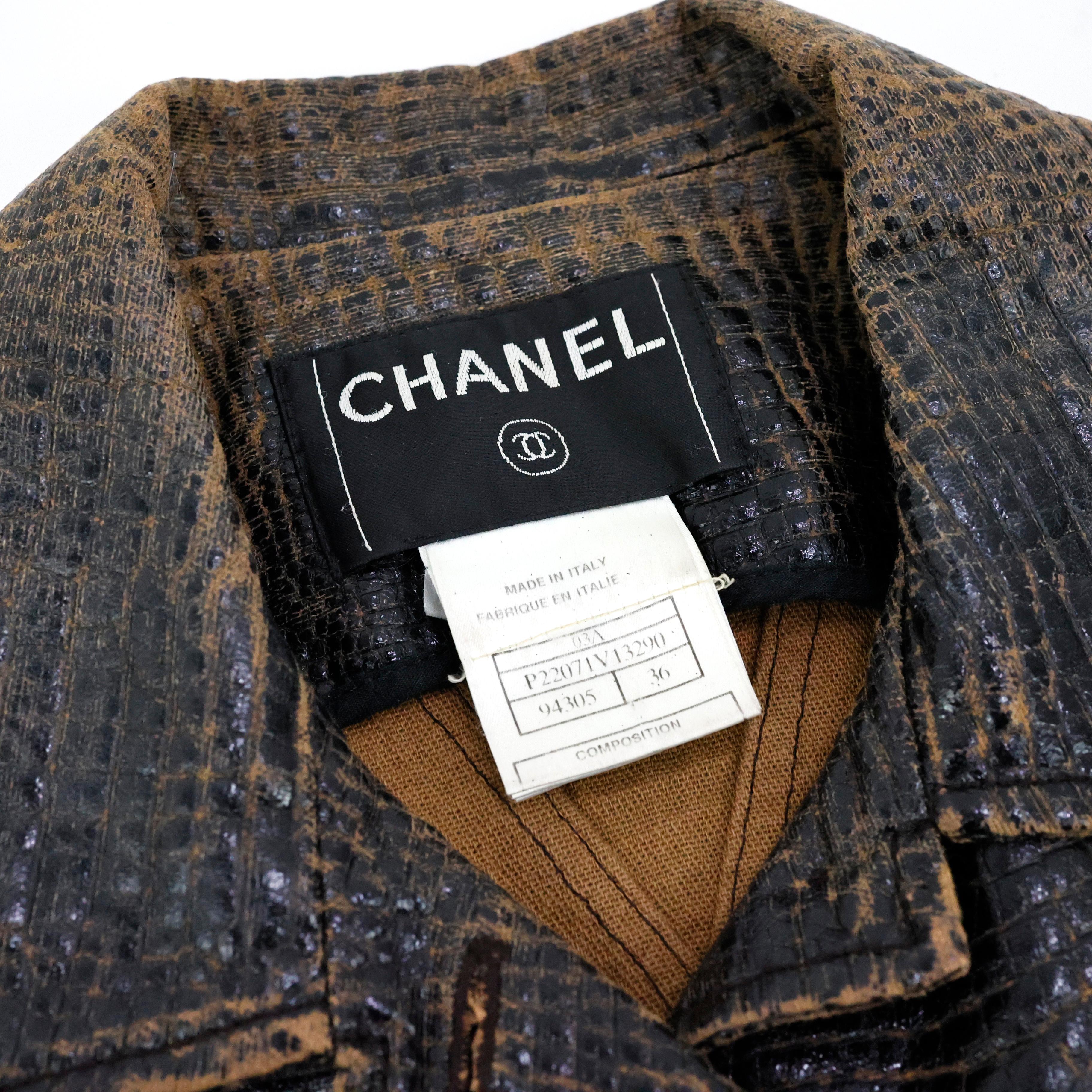 Women's Chanel Croco Embossed Distressed Jacket