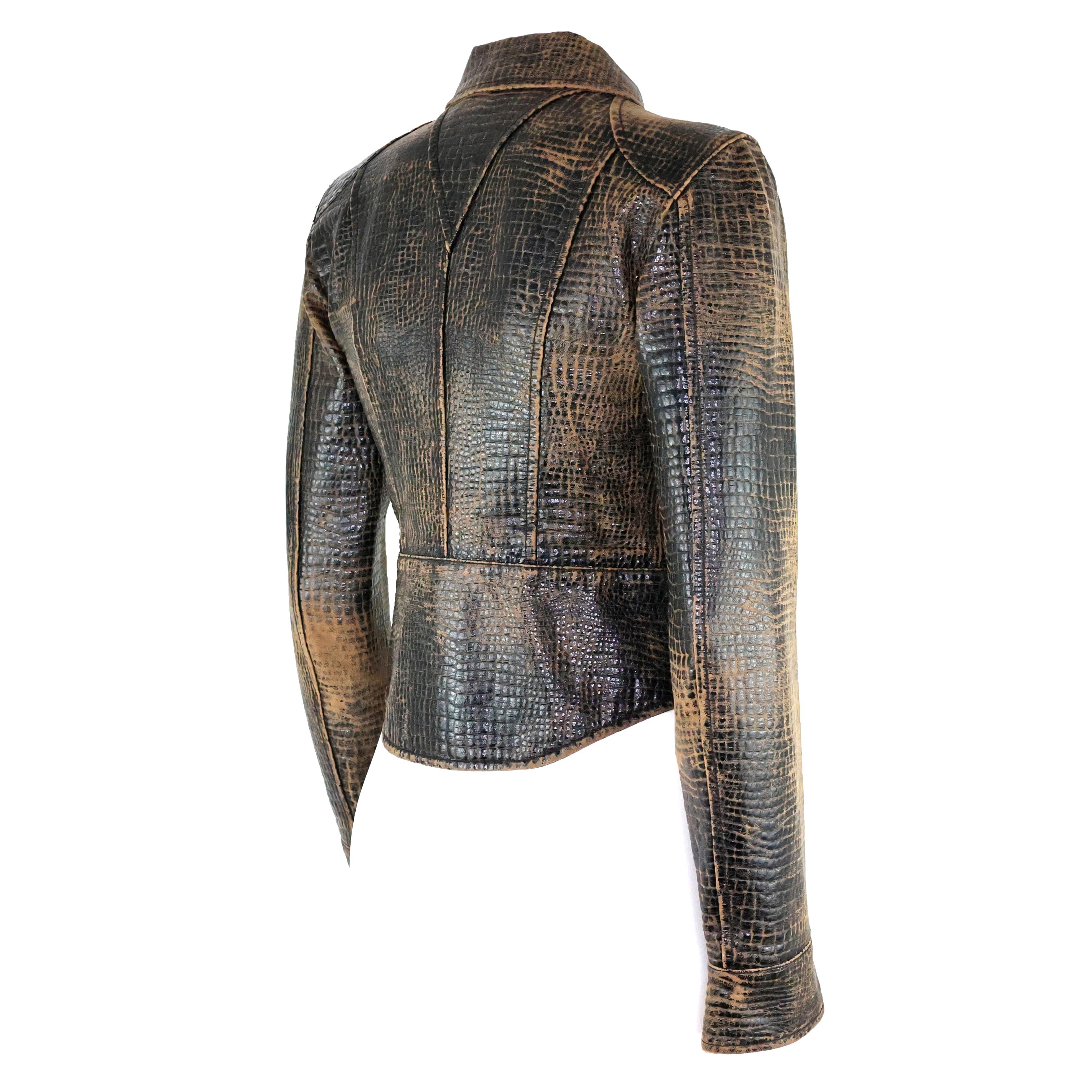 Chanel Croco Embossed Distressed Jacket 3
