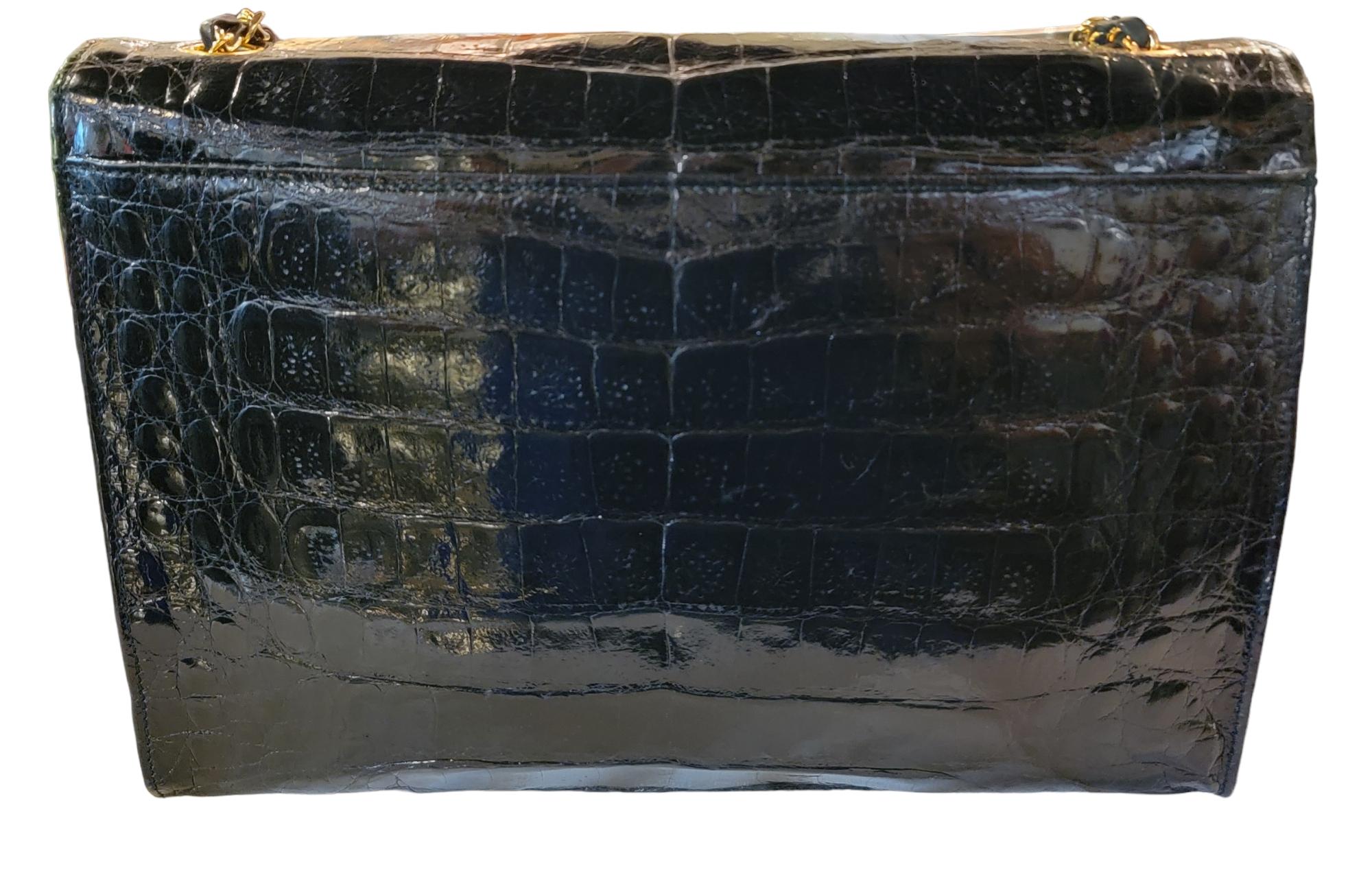 Chanel Crocodile Classic Jumbo Single Flap Handbag with Gold Hardware For Sale 2