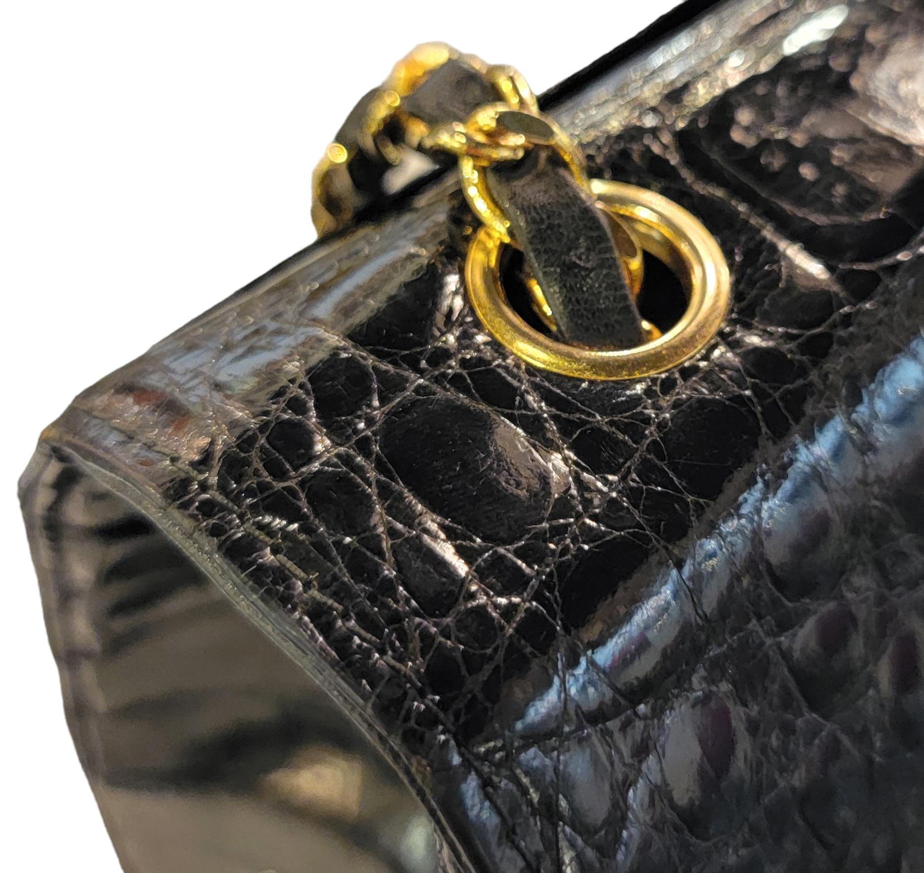 Chanel Crocodile Classic Jumbo Single Flap Handbag with Gold Hardware For Sale 3